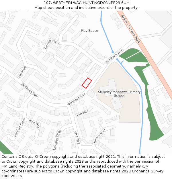 107, WERTHEIM WAY, HUNTINGDON, PE29 6UH: Location map and indicative extent of plot