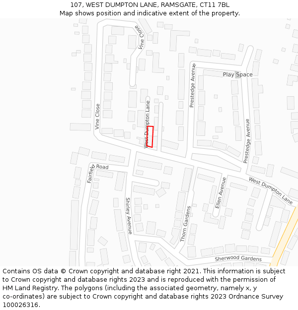 107, WEST DUMPTON LANE, RAMSGATE, CT11 7BL: Location map and indicative extent of plot