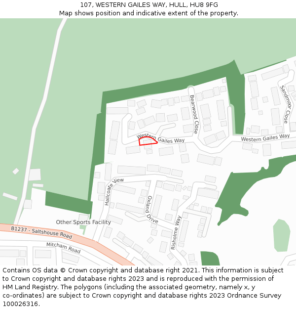 107, WESTERN GAILES WAY, HULL, HU8 9FG: Location map and indicative extent of plot