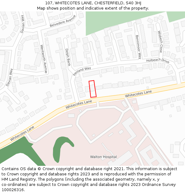 107, WHITECOTES LANE, CHESTERFIELD, S40 3HJ: Location map and indicative extent of plot