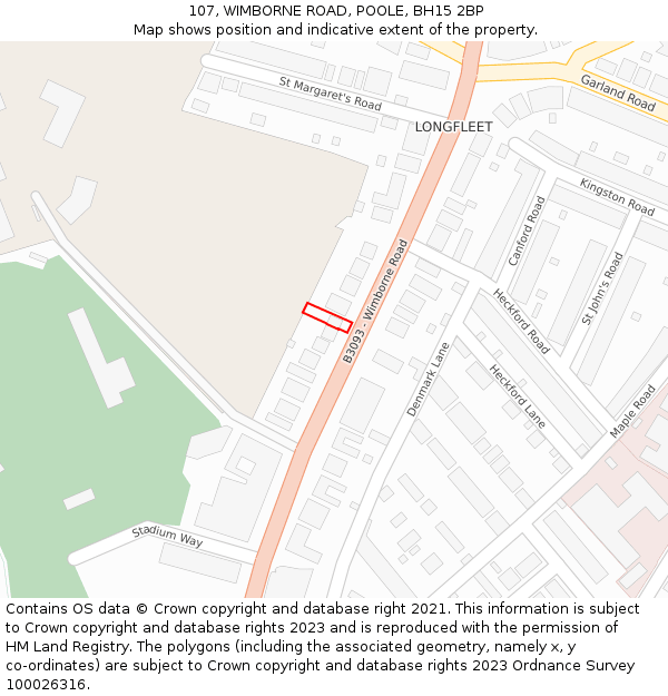 107, WIMBORNE ROAD, POOLE, BH15 2BP: Location map and indicative extent of plot