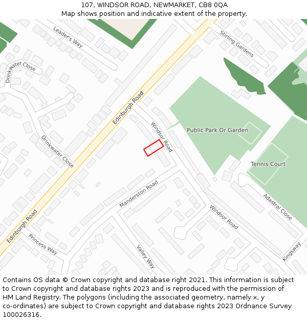 107, WINDSOR ROAD, NEWMARKET, CB8 0QA: Location map and indicative extent of plot