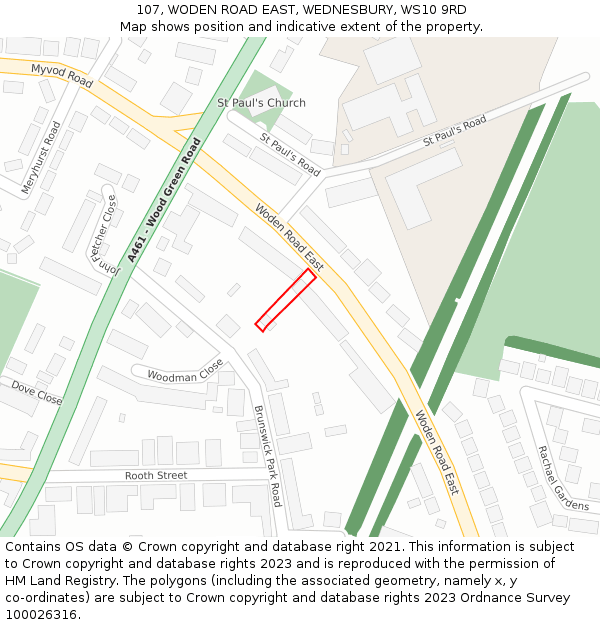 107, WODEN ROAD EAST, WEDNESBURY, WS10 9RD: Location map and indicative extent of plot