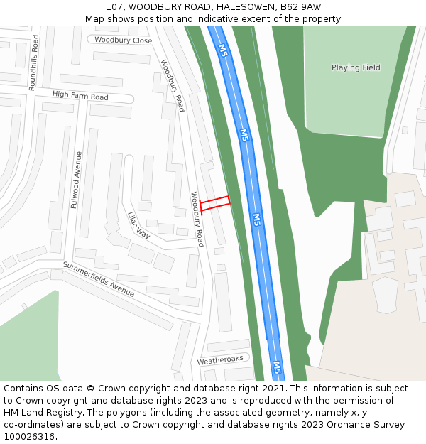 107, WOODBURY ROAD, HALESOWEN, B62 9AW: Location map and indicative extent of plot