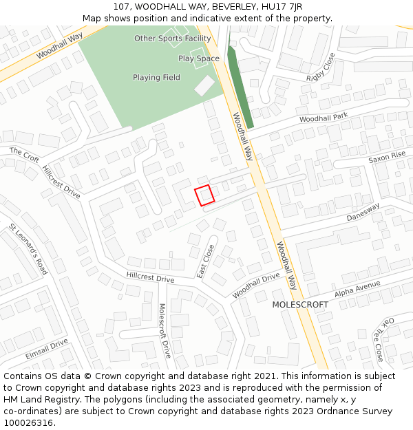 107, WOODHALL WAY, BEVERLEY, HU17 7JR: Location map and indicative extent of plot