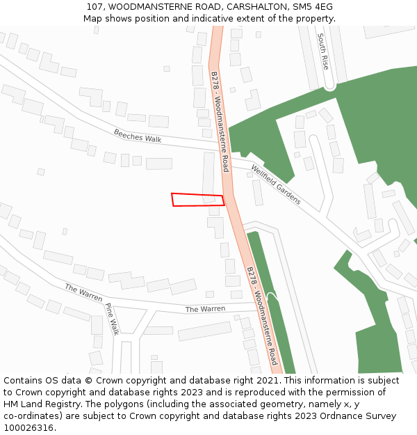 107, WOODMANSTERNE ROAD, CARSHALTON, SM5 4EG: Location map and indicative extent of plot
