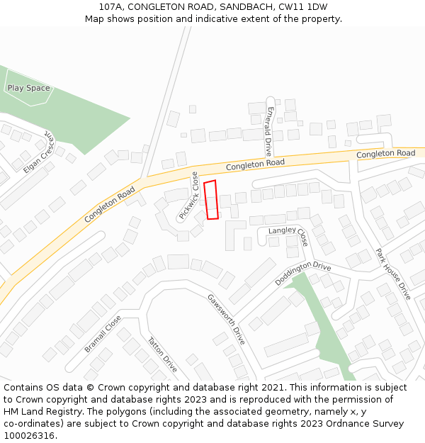 107A, CONGLETON ROAD, SANDBACH, CW11 1DW: Location map and indicative extent of plot
