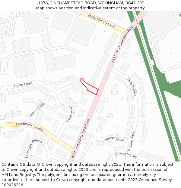 107A, FINCHAMPSTEAD ROAD, WOKINGHAM, RG41 2PF: Location map and indicative extent of plot