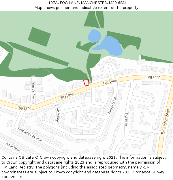 107A, FOG LANE, MANCHESTER, M20 6SN: Location map and indicative extent of plot