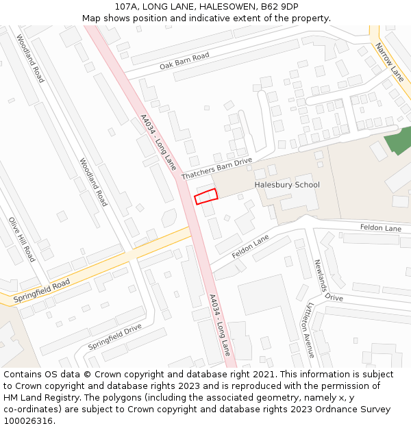 107A, LONG LANE, HALESOWEN, B62 9DP: Location map and indicative extent of plot