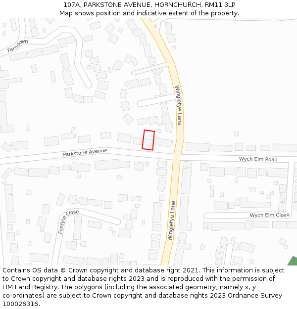 107A, PARKSTONE AVENUE, HORNCHURCH, RM11 3LP: Location map and indicative extent of plot