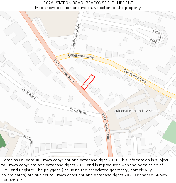 107A, STATION ROAD, BEACONSFIELD, HP9 1UT: Location map and indicative extent of plot