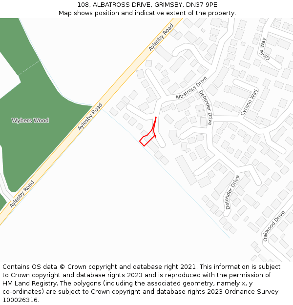 108, ALBATROSS DRIVE, GRIMSBY, DN37 9PE: Location map and indicative extent of plot