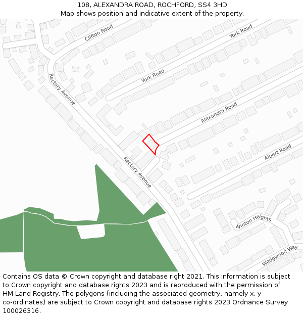 108, ALEXANDRA ROAD, ROCHFORD, SS4 3HD: Location map and indicative extent of plot