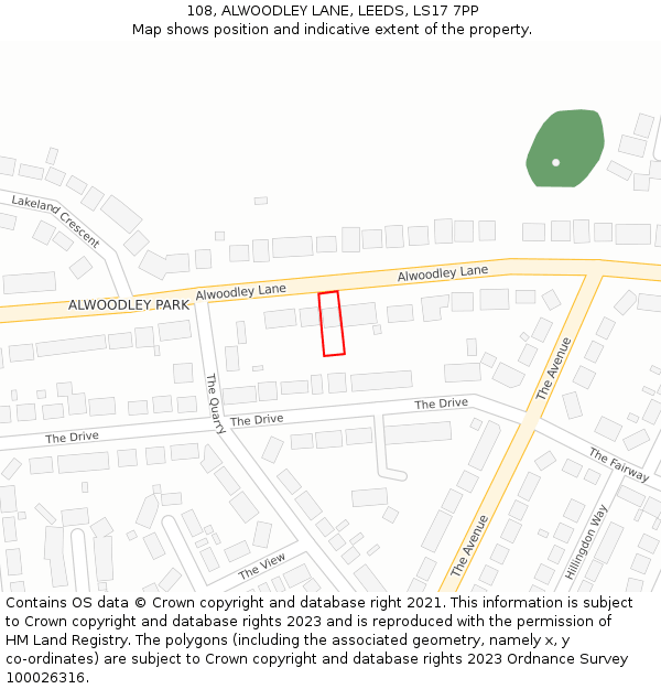 108, ALWOODLEY LANE, LEEDS, LS17 7PP: Location map and indicative extent of plot