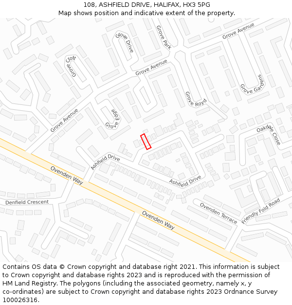 108, ASHFIELD DRIVE, HALIFAX, HX3 5PG: Location map and indicative extent of plot