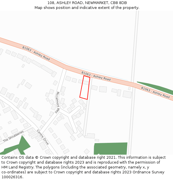 108, ASHLEY ROAD, NEWMARKET, CB8 8DB: Location map and indicative extent of plot