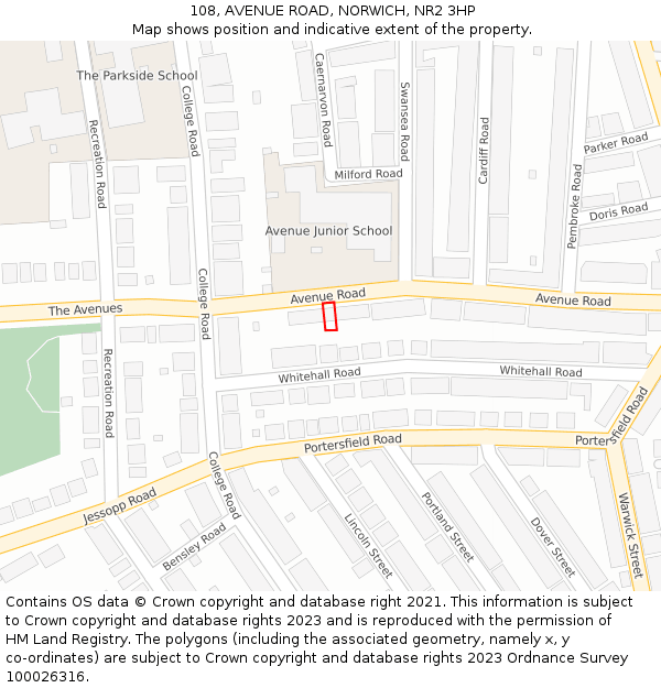 108, AVENUE ROAD, NORWICH, NR2 3HP: Location map and indicative extent of plot