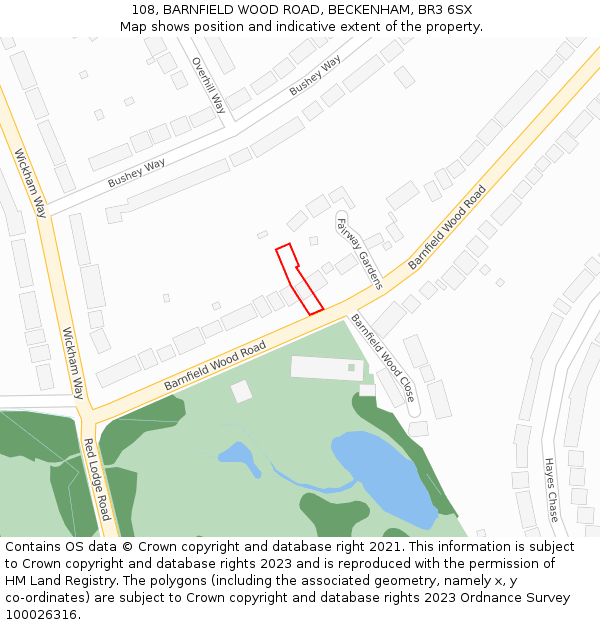 108, BARNFIELD WOOD ROAD, BECKENHAM, BR3 6SX: Location map and indicative extent of plot