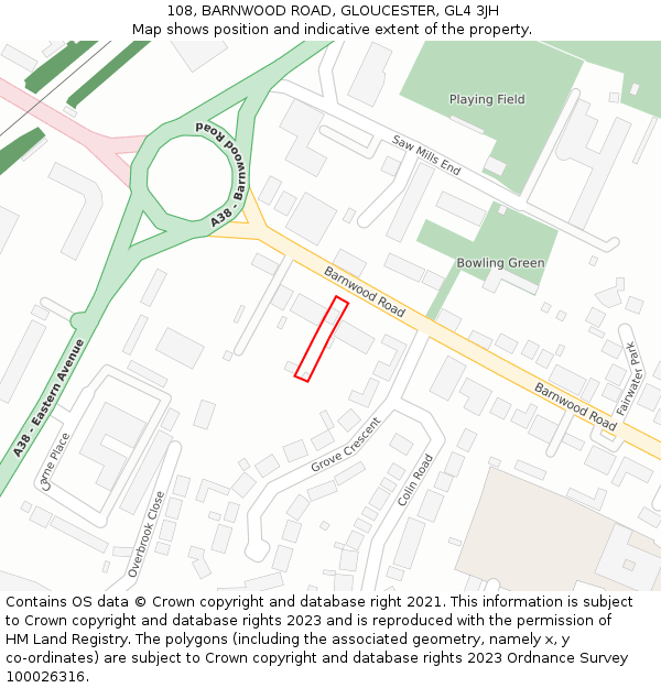 108, BARNWOOD ROAD, GLOUCESTER, GL4 3JH: Location map and indicative extent of plot