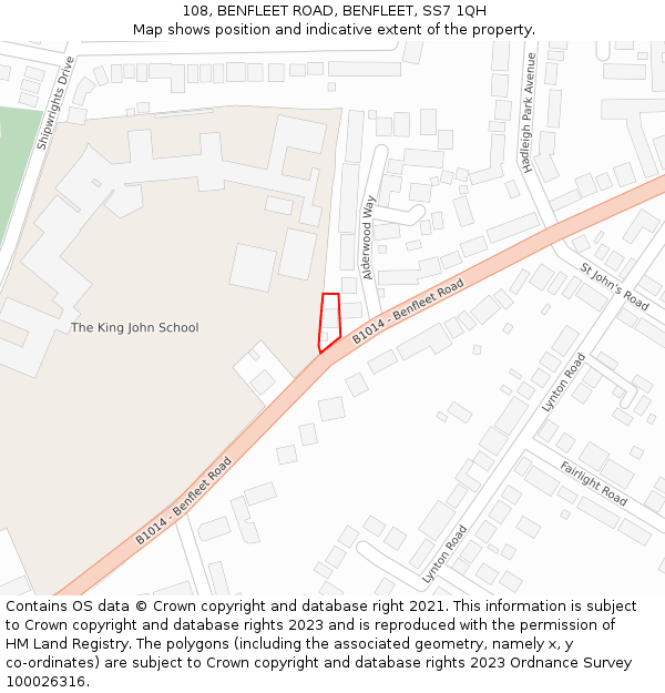 108, BENFLEET ROAD, BENFLEET, SS7 1QH: Location map and indicative extent of plot