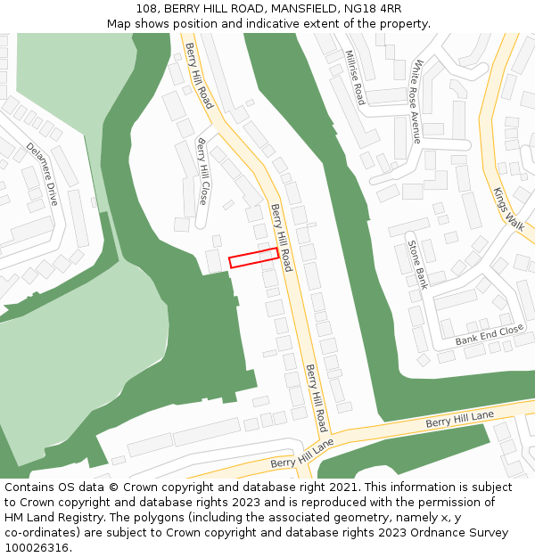 108, BERRY HILL ROAD, MANSFIELD, NG18 4RR: Location map and indicative extent of plot