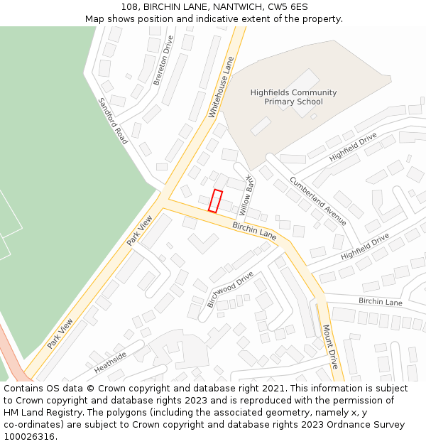 108, BIRCHIN LANE, NANTWICH, CW5 6ES: Location map and indicative extent of plot