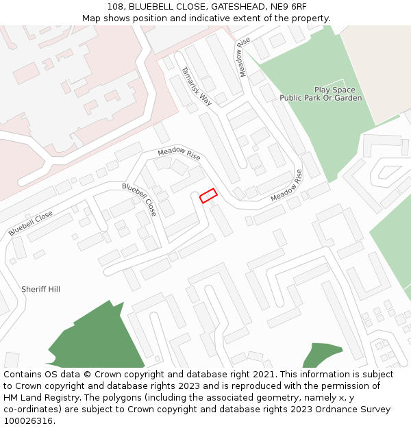 108, BLUEBELL CLOSE, GATESHEAD, NE9 6RF: Location map and indicative extent of plot