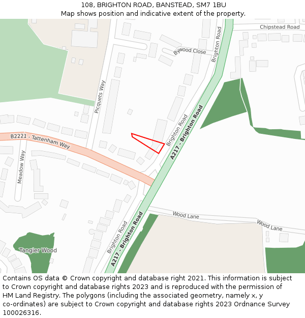 108, BRIGHTON ROAD, BANSTEAD, SM7 1BU: Location map and indicative extent of plot