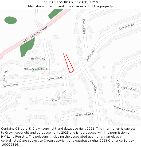 108, CARLTON ROAD, REIGATE, RH2 0JF: Location map and indicative extent of plot