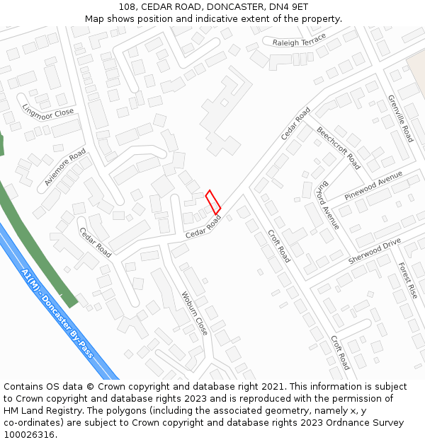 108, CEDAR ROAD, DONCASTER, DN4 9ET: Location map and indicative extent of plot