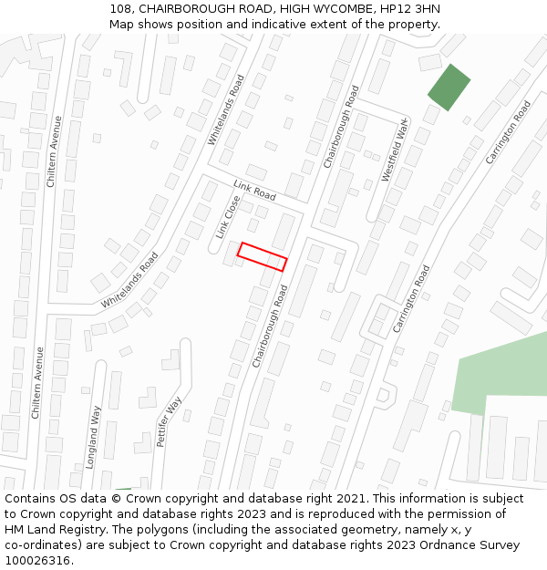 108, CHAIRBOROUGH ROAD, HIGH WYCOMBE, HP12 3HN: Location map and indicative extent of plot