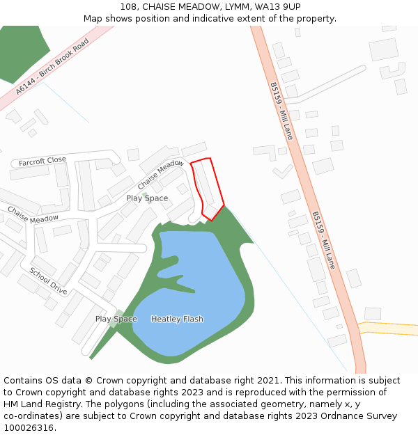 108, CHAISE MEADOW, LYMM, WA13 9UP: Location map and indicative extent of plot