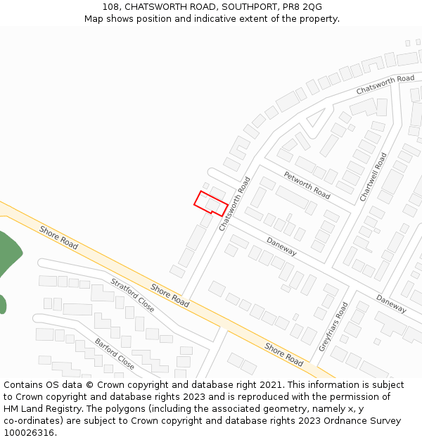 108, CHATSWORTH ROAD, SOUTHPORT, PR8 2QG: Location map and indicative extent of plot