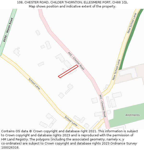 108, CHESTER ROAD, CHILDER THORNTON, ELLESMERE PORT, CH66 1QL: Location map and indicative extent of plot