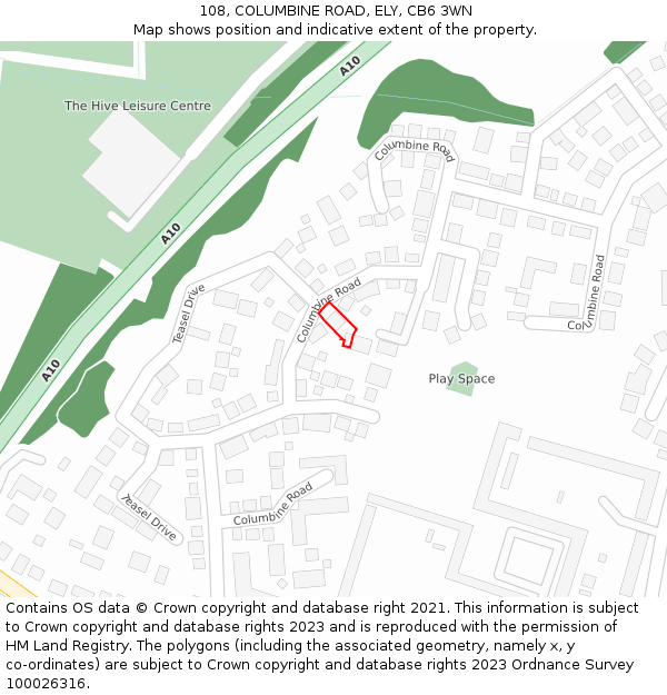 108, COLUMBINE ROAD, ELY, CB6 3WN: Location map and indicative extent of plot