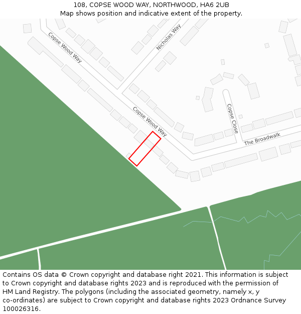 108, COPSE WOOD WAY, NORTHWOOD, HA6 2UB: Location map and indicative extent of plot