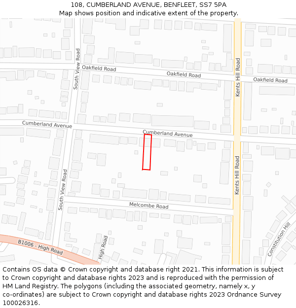 108, CUMBERLAND AVENUE, BENFLEET, SS7 5PA: Location map and indicative extent of plot