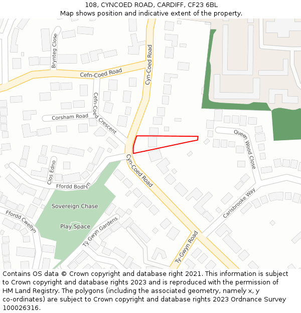 108, CYNCOED ROAD, CARDIFF, CF23 6BL: Location map and indicative extent of plot