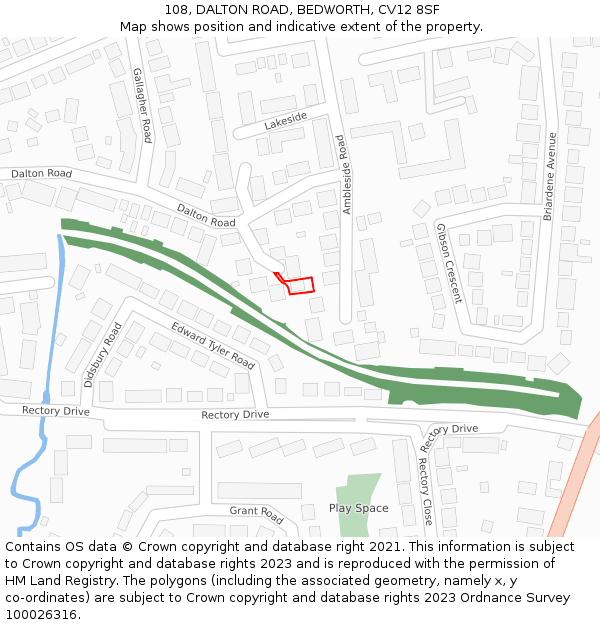 108, DALTON ROAD, BEDWORTH, CV12 8SF: Location map and indicative extent of plot