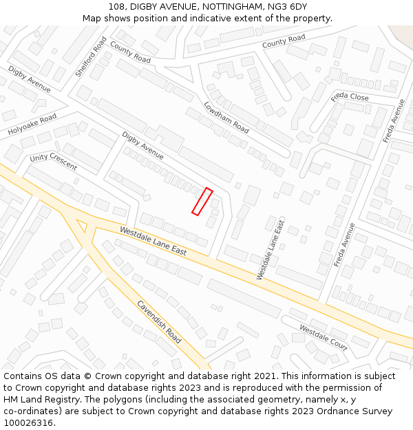 108, DIGBY AVENUE, NOTTINGHAM, NG3 6DY: Location map and indicative extent of plot