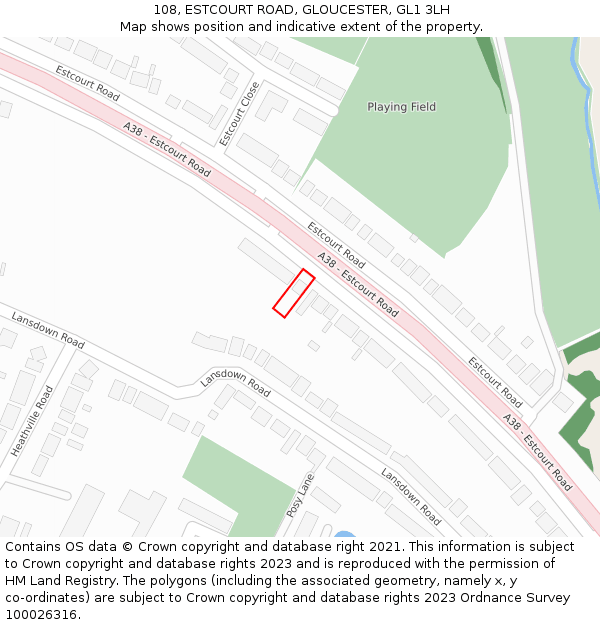 108, ESTCOURT ROAD, GLOUCESTER, GL1 3LH: Location map and indicative extent of plot