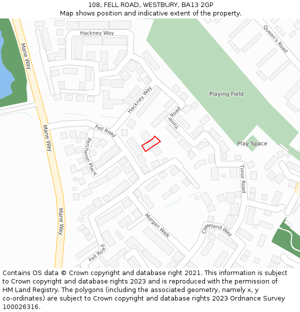 108, FELL ROAD, WESTBURY, BA13 2GP: Location map and indicative extent of plot