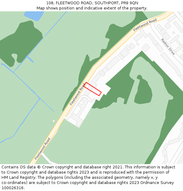 108, FLEETWOOD ROAD, SOUTHPORT, PR9 9QN: Location map and indicative extent of plot