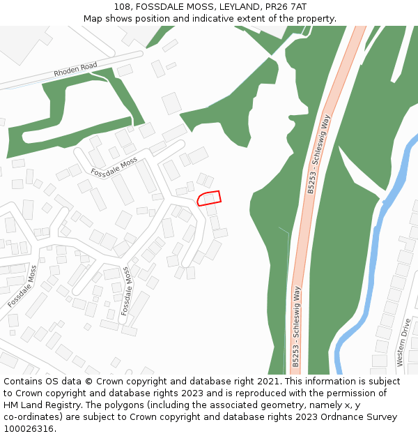 108, FOSSDALE MOSS, LEYLAND, PR26 7AT: Location map and indicative extent of plot