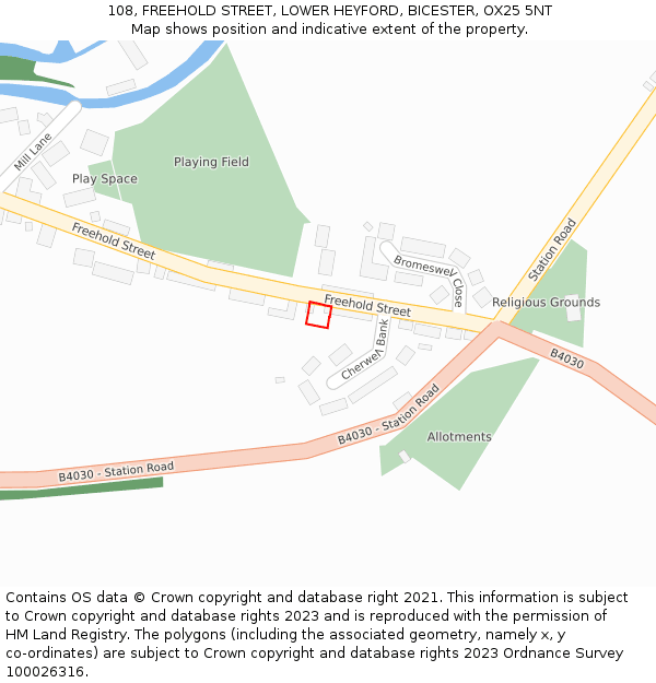 108, FREEHOLD STREET, LOWER HEYFORD, BICESTER, OX25 5NT: Location map and indicative extent of plot