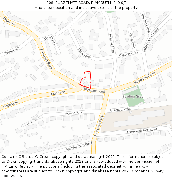 108, FURZEHATT ROAD, PLYMOUTH, PL9 9JT: Location map and indicative extent of plot