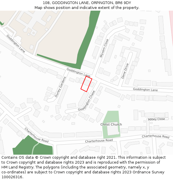 108, GODDINGTON LANE, ORPINGTON, BR6 9DY: Location map and indicative extent of plot