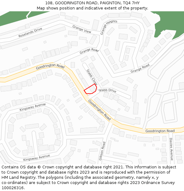 108, GOODRINGTON ROAD, PAIGNTON, TQ4 7HY: Location map and indicative extent of plot