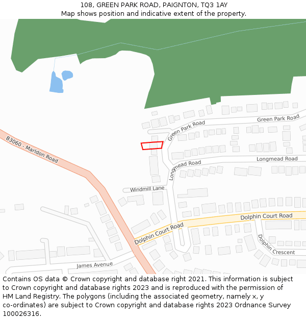 108, GREEN PARK ROAD, PAIGNTON, TQ3 1AY: Location map and indicative extent of plot